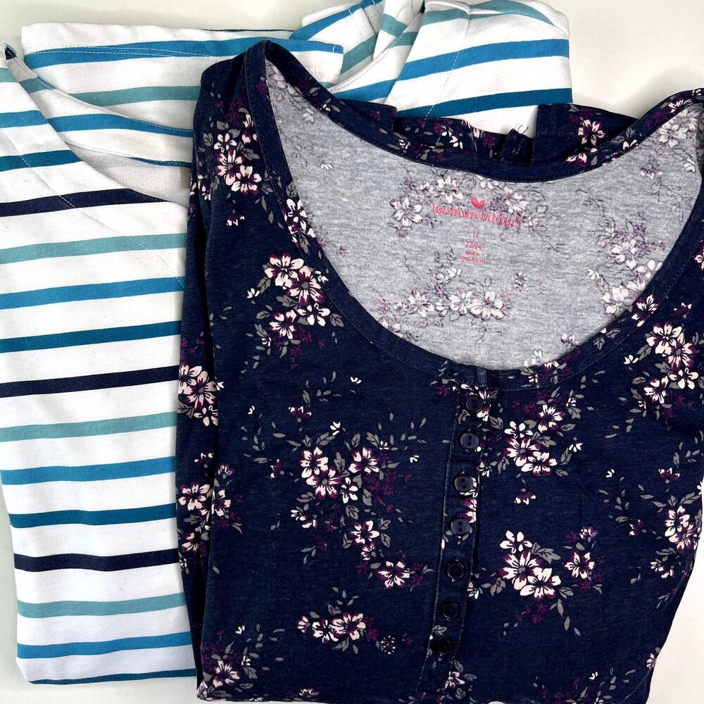 WomenWithin Bundle Shirts Floral Stripes Plus Size 1X Casual Blouses 3/4 Sleeves